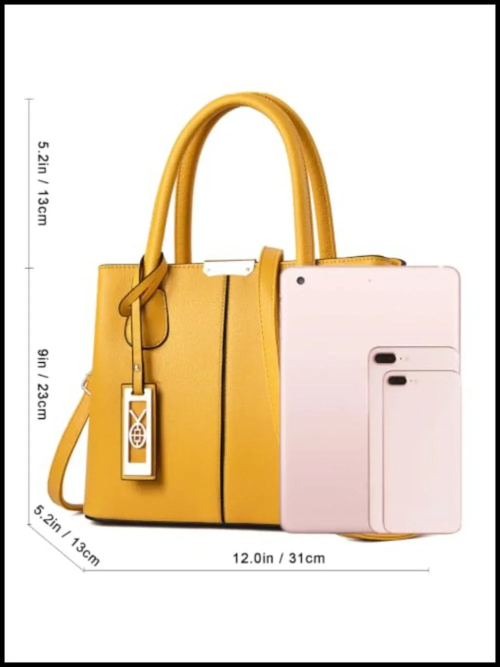 Synthetic Leather Satchel Crossbody Tote Shoulder Bag with Gold Tone Hardware